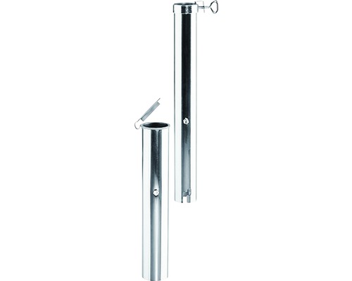 Bodenhüse für Sonnenschirm bis Ø400 cm und Stange bis Ø 5,5 cm aluminium Zwei silberfarbene Bodenhülsen aus Metall