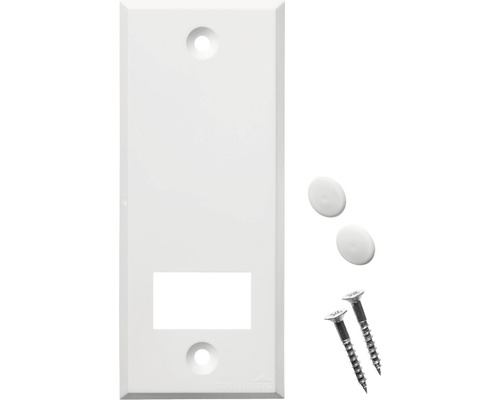 Weiße TAE-Abdeckung mit Schrauben und Abdeckstopfen