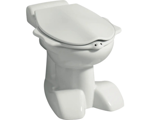 Weiße Toilette mit geschlossenem Deckel.