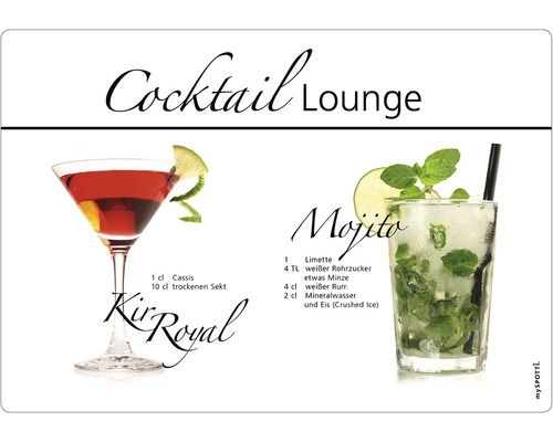 Küchenrückwand mySPOTTI pop Cocktail Lou. 59x41 cm Cocktail Lounge mit Kir Royal und Mojito Getränken