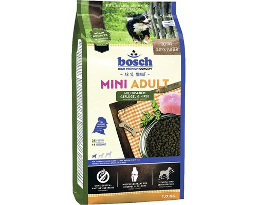Hundefutter trocken bosch Mini Adult Geflügel & Hirse 1 kg Bosch Mini Adult Hundefutter mit Geflügel und Hirse, 1 Kilogramm