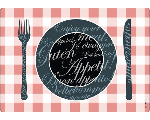 Küchenrückwand mySPOTTI pop Tischset 59x41 cm Platzset mit Besteck und Guten Appetit Schriftzug