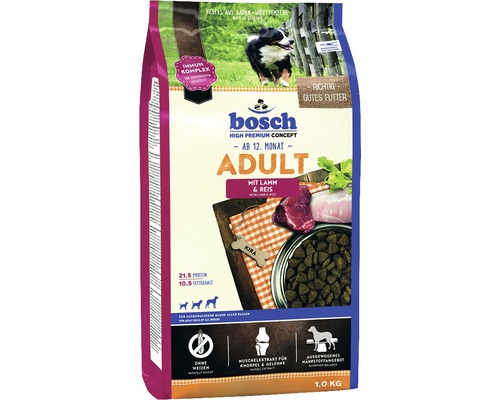 Hundefutter trocken bosch Adult Lamm & Reis 1 kg Bosch Adult Hundefutter mit Lamm und Reis, geeignet ab dem 12. Monat