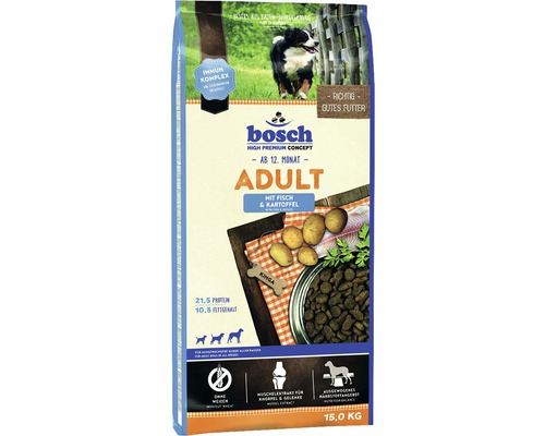 Hundefutter trocken bosch Adult Fisch & Kartoffel 15 kg Bosch Adult Hundetrockenfutter mit Fisch und Kartoffel, geeignet ab dem zwölften Monat