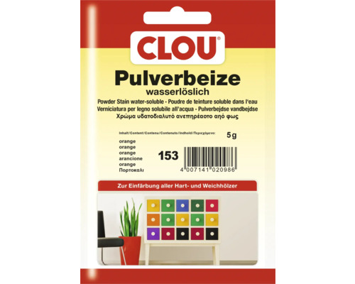 Clou Pulverbeize Orange, wasserlösliches Farbpulver zum Beizen von Holz