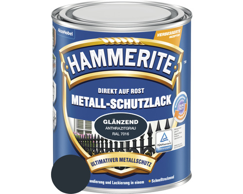 HAMMERITE Metallschutzlack glänzend anthrazitgrau 250 ml Hammerite Metallschutzlack, direkt auf Rost, glänzend, anthrazitgrau RAL 7016