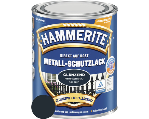 HAMMERITE Metallschutzlack glänzend anthrazitgrau 750 ml Hammerite Metall Schutzlack, direkt auf Rost, Farbton Anthrazitgrau RAL 7016, glänzend, im Metalleimer