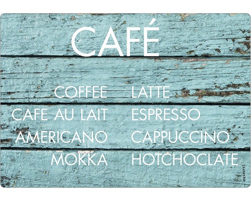 Küchenrückwand mySPOTTI pop Café 59x41 cm Café-Motiv auf Holzuntergrund mit Kaffeevarianten