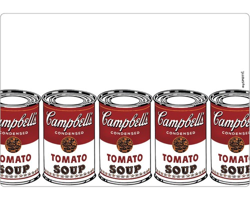 Küchenrückwand mySPOTTI pop Campbell's 59x41 cm Tischset mit dem Motiv von Campbell''s Tomatensuppe Dosen
