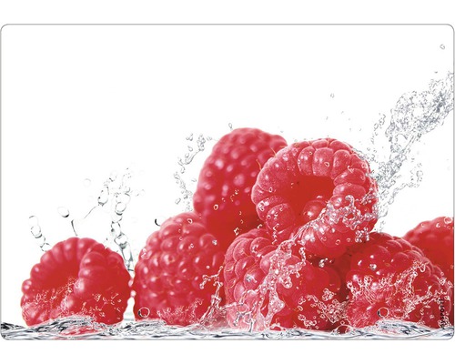 Küchenrückwand mySPOTTI pop Aqua-Himbeeren 59x41 cm Nahaufnahme von Himbeeren mit Wassertropfen