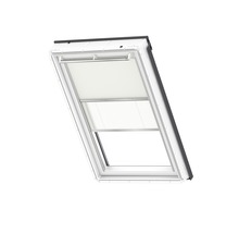 VELUX Vorteils-Set Verdunkelungsrollo uni hellbeige und Faltstore Plissee weiß manuell Rahmen aluminium DFD MK06 1085S