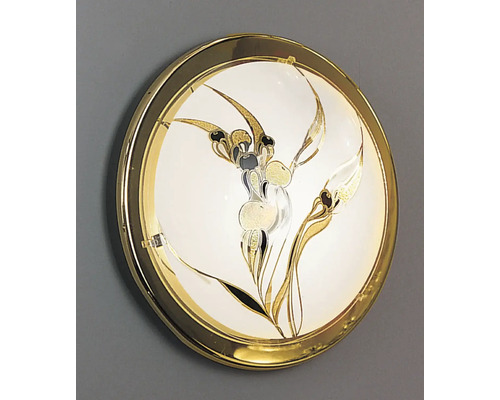 Runde Deckenleuchte mit Blumenmuster und goldenem Rahmen