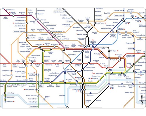 Küchenrückwand mySPOTTI pop Subway London 59x41 cm Londoner U-Bahnplan mit verschiedenen Linien und Stationen.