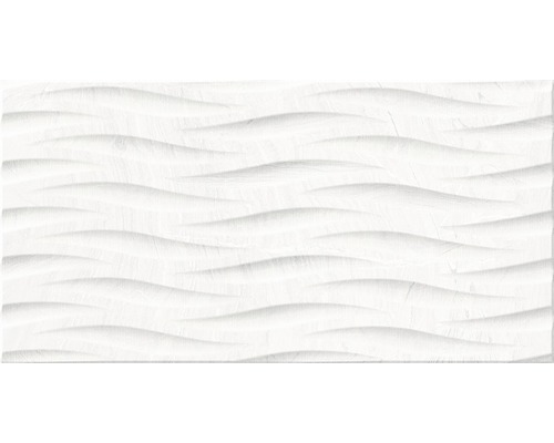 Feinsteinzeug Dekorfliese Varana blanco 32 x 62,5 cm Weiße 3D Wandfliese mit Wellenmuster