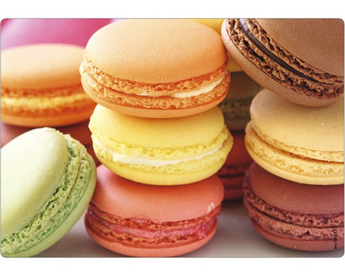 Küchenrückwand mySPOTTI pop Macaros 59x41 cm Stapel von verschiedenen Macarons