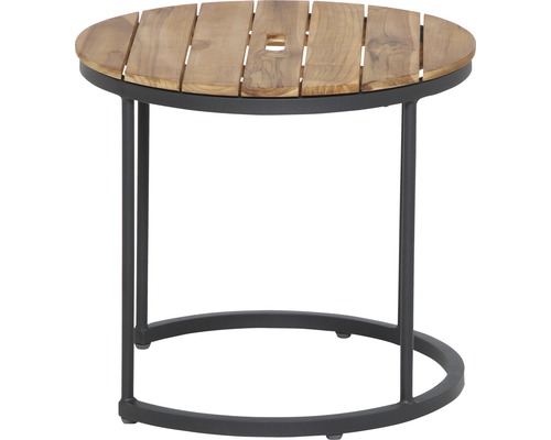 Runder Gartentisch mit Teakholzplatte und Metallgestell