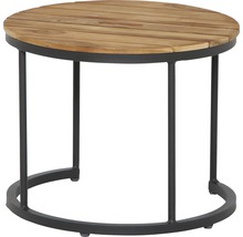 Runder Gartentisch mit Holzplatte und Metallgestell