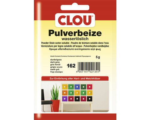 Clou Pulverbeize wasserlöslich, Farbton Dunkelgrau, zur Verwendung auf Hart- und Weichhölzern