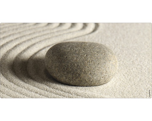 Badrückwand mySPOTTI aqua Zen 90x45 cm Dekorativer Stein auf Sand mit Wellenmuster