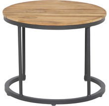 Runder Gartentisch mit Holzplatte und Metallgestell