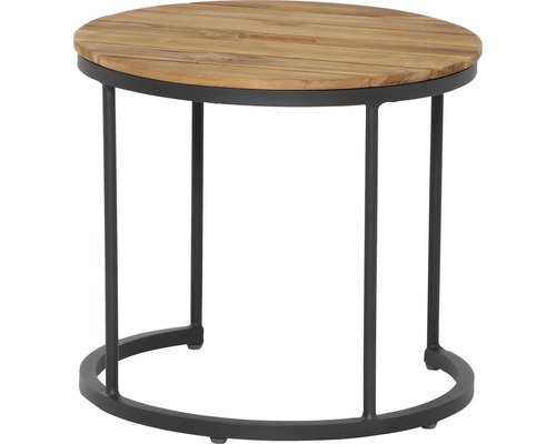 Runder Beistelltisch aus Teakholz und Metall
