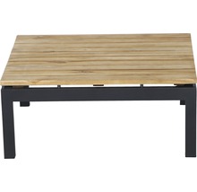 Quadratischer Gartentisch mit Tischplatte aus Holz und Metallgestell