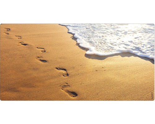 Badrückwand mySPOTTI aqua Walk away 90x45 cm Fußspuren im Sand am Strand