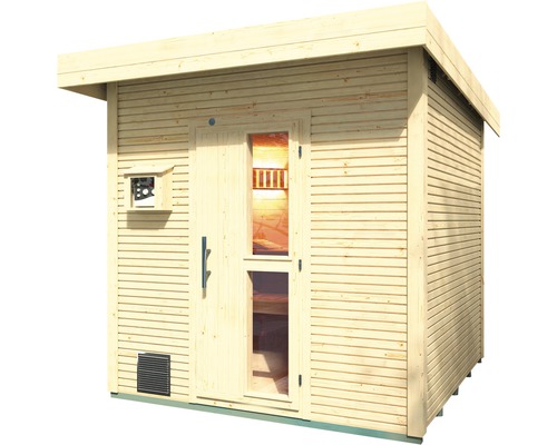 Holzsauna mit Fenster und Glastür