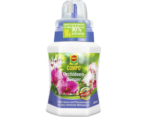 Compo Orchid fertilizer in bottle made from more than 90 percent recycled plastic