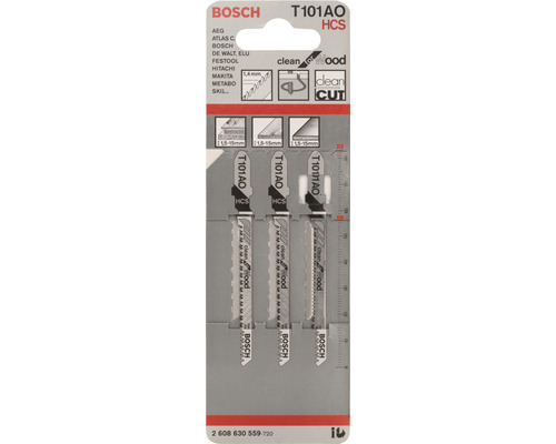 Bosch Stichsägeblätter T101AO HCS Set für Holz, drei Stück