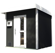 Saunahaus Weka Kuopio inkl.9 kW Bio Ofen u.ext.Steuerung mit Holztüre und Isolierglas wärmegedämmt anthrazit/weiß