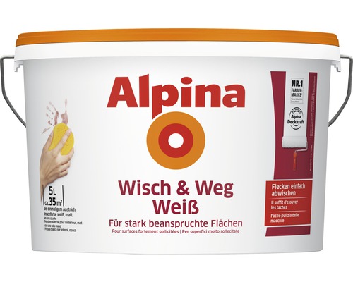 Alpina Wandfarbe Wisch & Weg weiß 5L