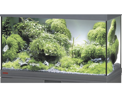 Aquarium, Glasbecken EHEIM GB 62 vivalineLED 150, ca. 61 x 51 x 54 cm, ca. 150 l, nur mit oberer Blende anthrazit, ohne Beleuchtung und weitere Technik, ohne Inhalt Aquarium mit Pflanzen und Steinen dekoriert