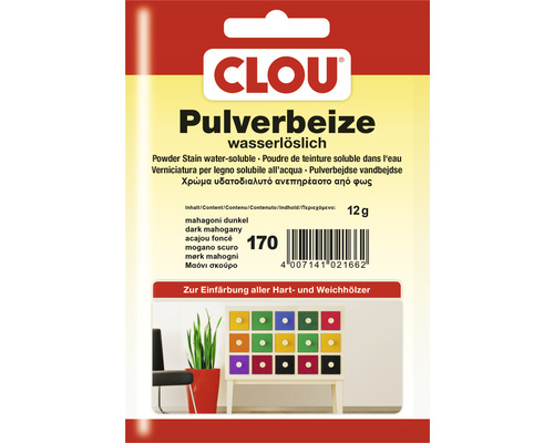 Clou Pulverbeize wasserlöslich Mahagoni dunkel, geeignet zum Färben von Hart- und Weichhölzern