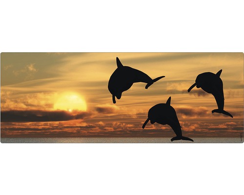 Badrückwand mySPOTTI aqua Sonnenuntergang 120x45 cm Drei springende Delfine vor einem Sonnenuntergang