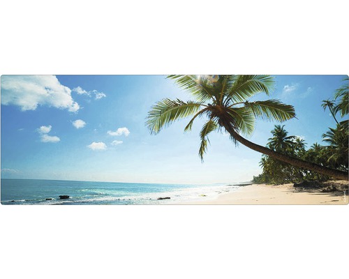 Badrückwand mySPOTTI aqua Beach 120x45 cm Tropischer Strand mit Palmen unter blauem Himmel