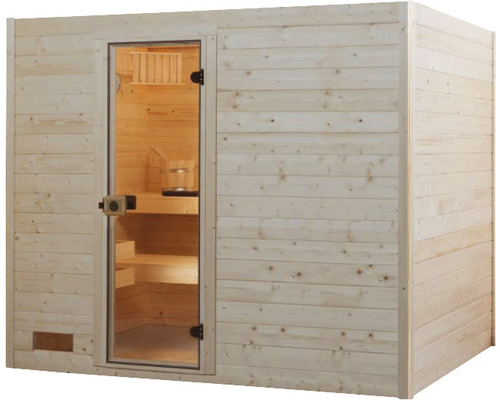 Holzsauna mit Glastür für den Innenbereich