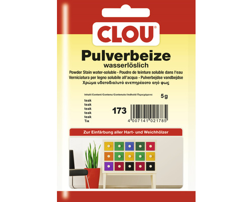 CLOU Pulverbeize Teak, wasserlösliche Holzbeize für alle Harthölzer und Weichhölzer