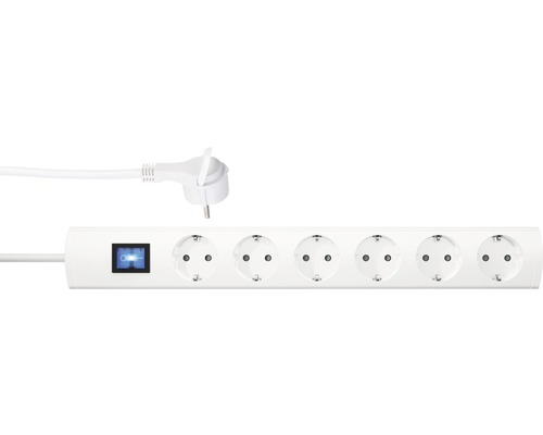 Steckdosenleiste 6-fach Schalter 90° H05VV-F3G1,5 weiß 1,4 m UNOversal mit extra flachem Winkelstecker