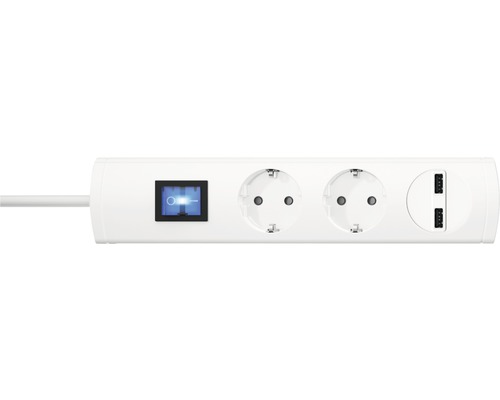 USB Steckdosenleiste 2-fach Schalter 90° 2x USB H05VV-F3G1,5 weiß 1,4 m UNOversal-0