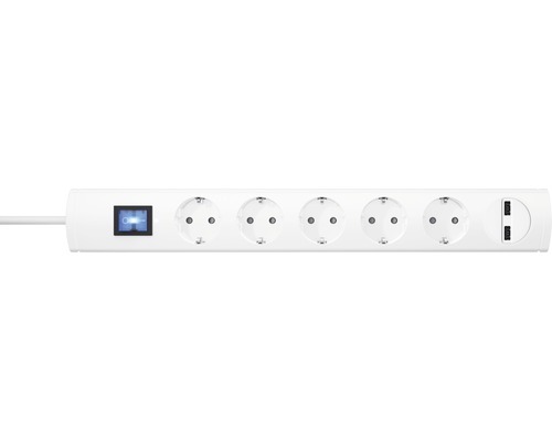 USB Steckdosenleiste 5-fach Schalter 90° 2x USB H05VV-F3G1,5 weiß 1,4 m UNOversal Steckdosenleiste mit fünf Steckdosen und zwei USB Anschlüssen