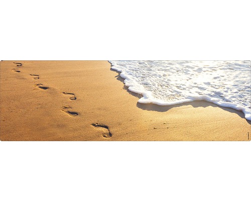 Badrückwand mySPOTTI aqua Walk away 140x45 cm Fußabdrücke im Sand am Strand