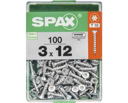 Spax Universalschraube T-STAR plus Senkkopf TX Vollgewinde 3x12 mm WIROX 100 Stück Spax Schrauben 3x12 Millimeter, 100 Stück, T10