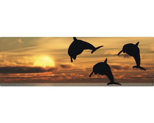 Badrückwand mySPOTTI aqua Sonnenuntergang 140x45 cm Mauspad mit Delfinmotiven und Sonnenuntergang