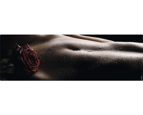 Badrückwand mySPOTTI aqua Her body 140x45 cm Dekoratives Wandbild mit Rose