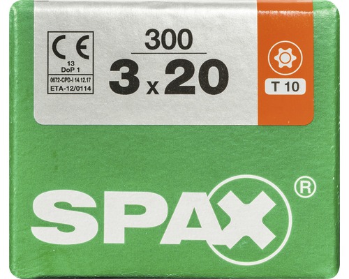 Spax Universalschraube T-STAR plus Senkkopf TX Vollgewinde 3x20 mm WIROX 300 Stück Verpackung Spax Schrauben 3 x 20 Millimeter, 300 Stück