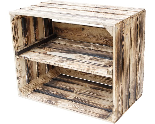 Vintage Obstkiste mit Regalboden geflammt 50x40x30 cm Vintage Obstkiste mit Regalboden geflammt 50x40x30 cm