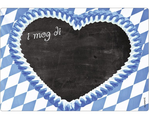 Küchenrückwand mySPOTTI memo Wiesn Herz 59x41 cm Tischset im bayerischen Design mit Herzform und Schriftzug I mog di