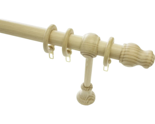 Gardinenstangen Set Lugano Classic kiefer 160 cm Ø 28 mm Gardinenstange aus Holz mit Ringen und Halterung