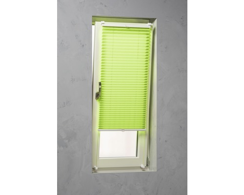 SOLUNA Faltenplissee mit Seitenverspannung ohne Bohren grün 40x130 cm Fenster mit montiertem, grünem Faltrollo